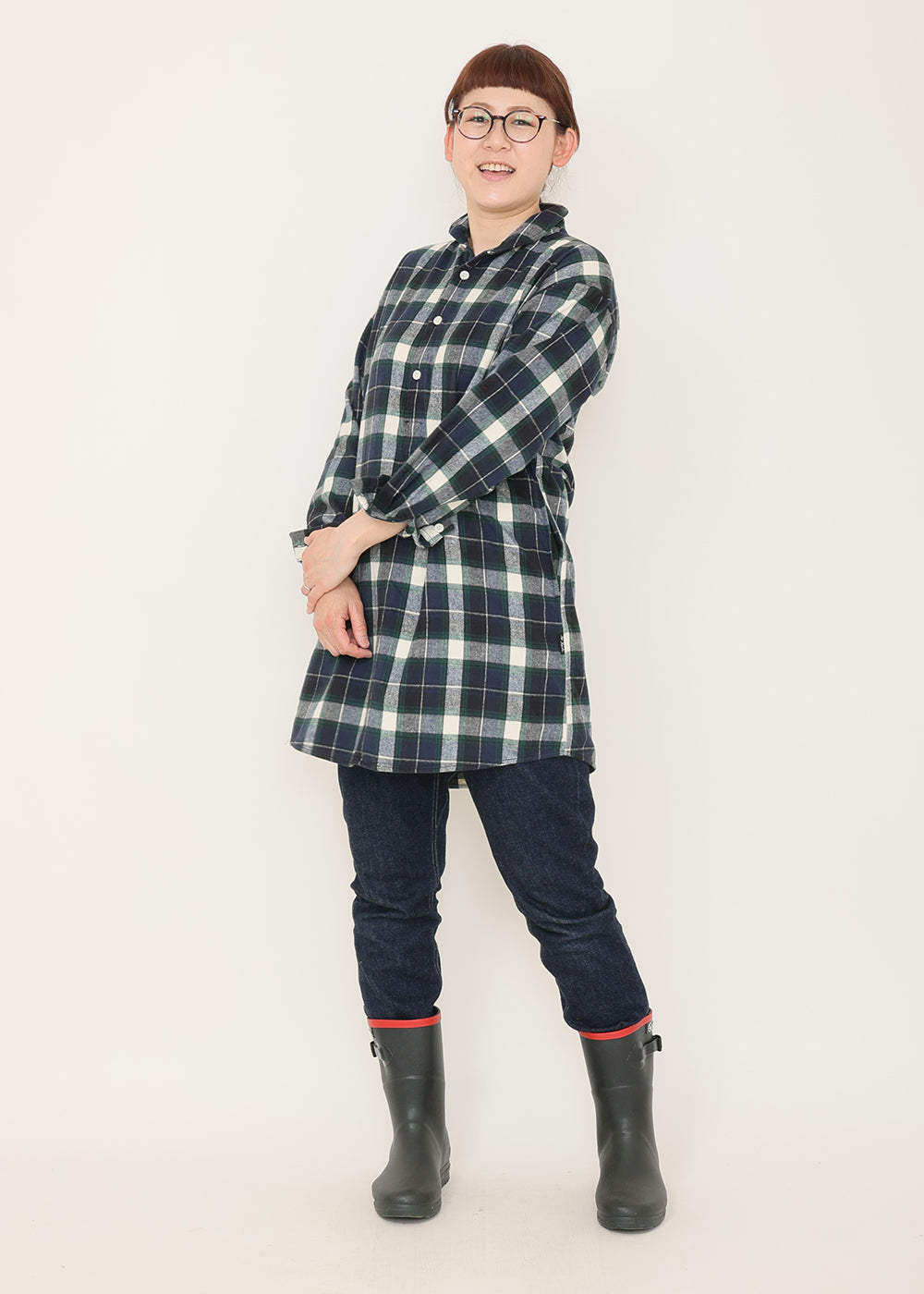 ネイビー×白タータン model:162cm