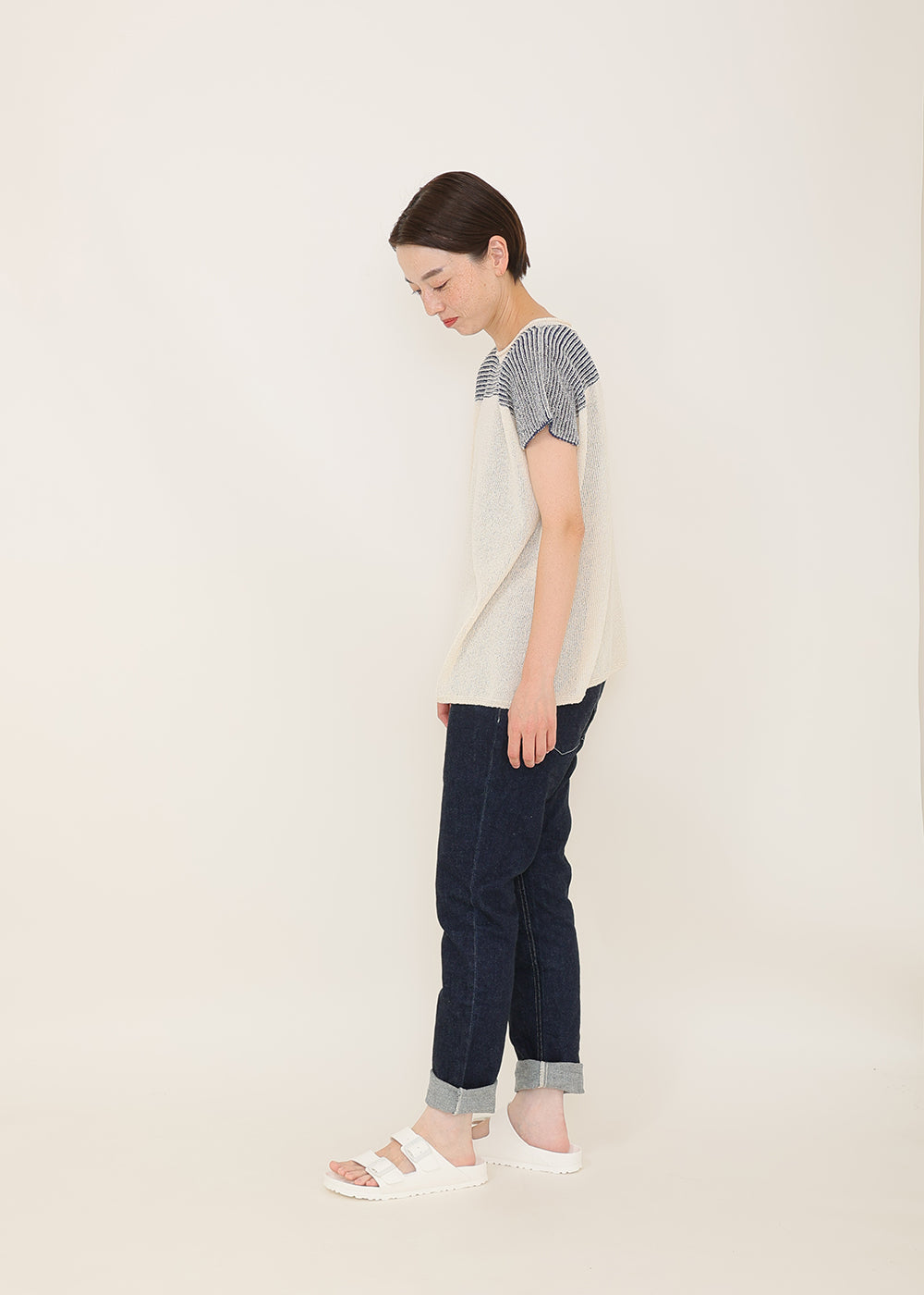 クリーム×ネイビー model:164cm
