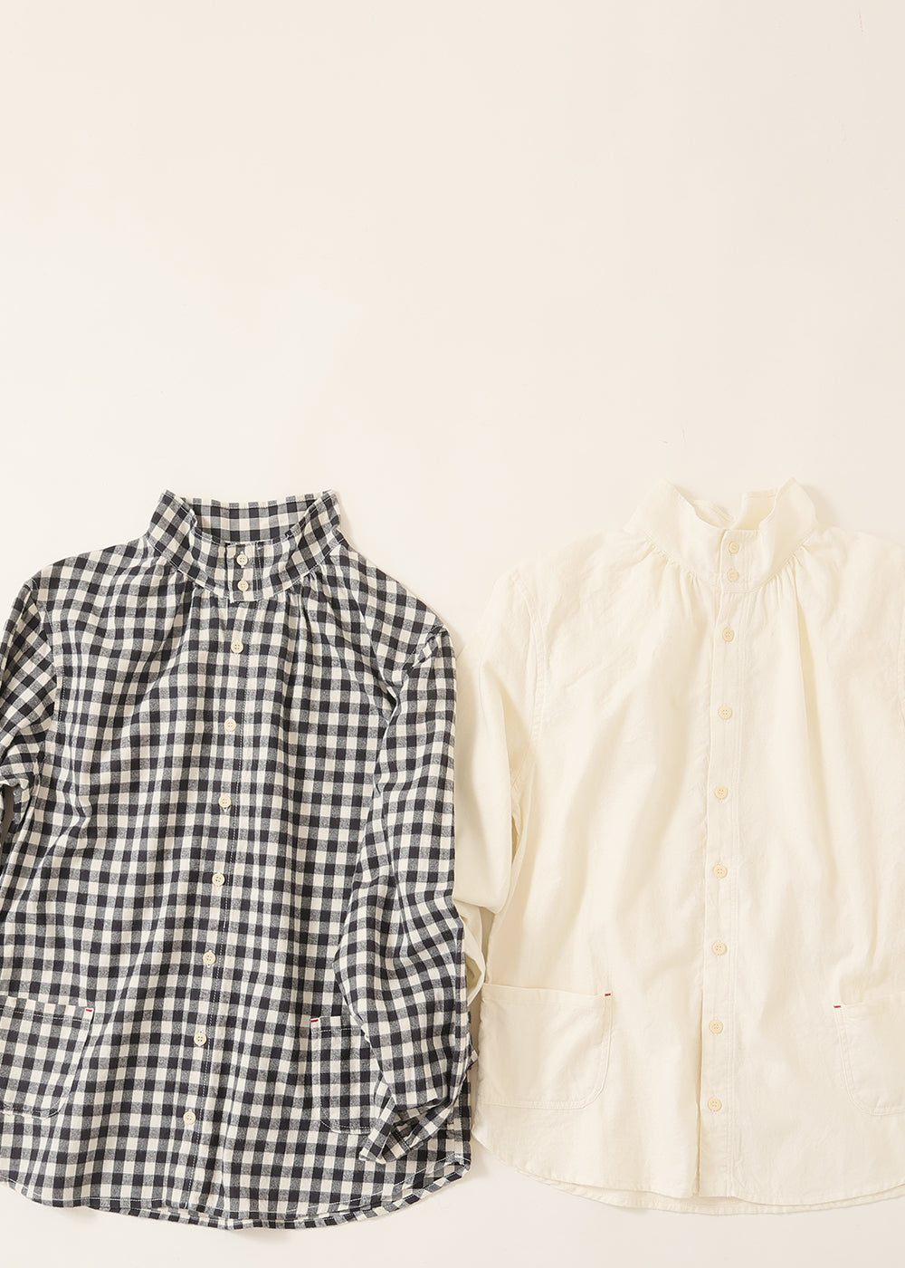 Cotton gingham brushed high neck shirt