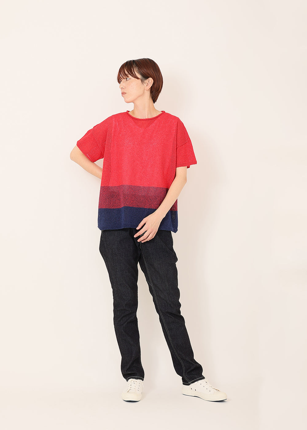 レッド×ネイビー model:164cm