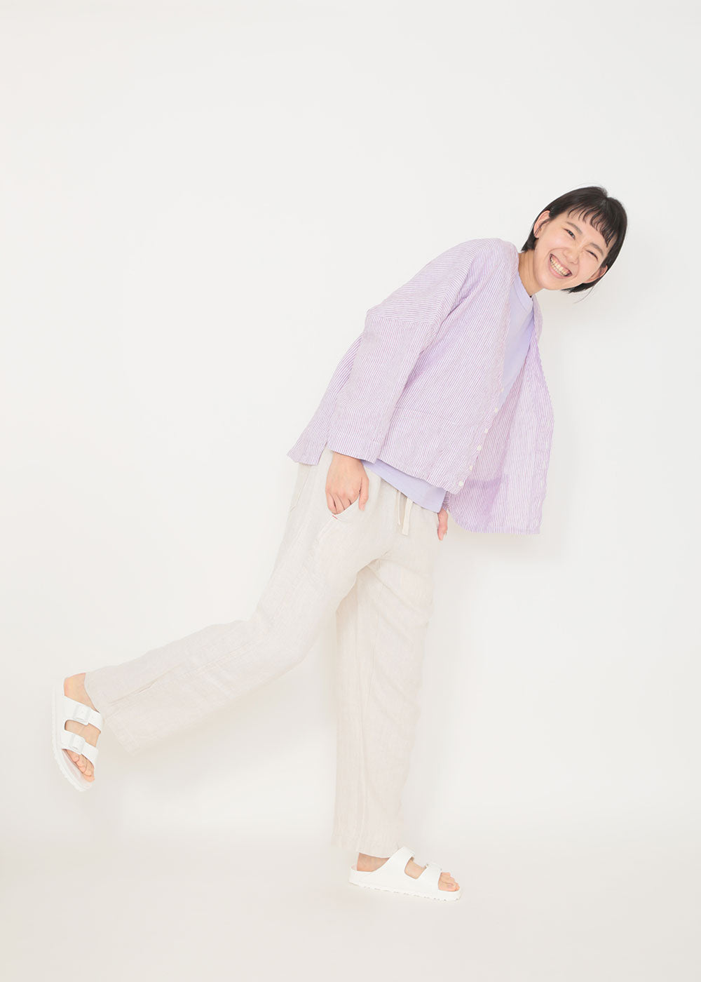 リネンヘリンボン パンツ