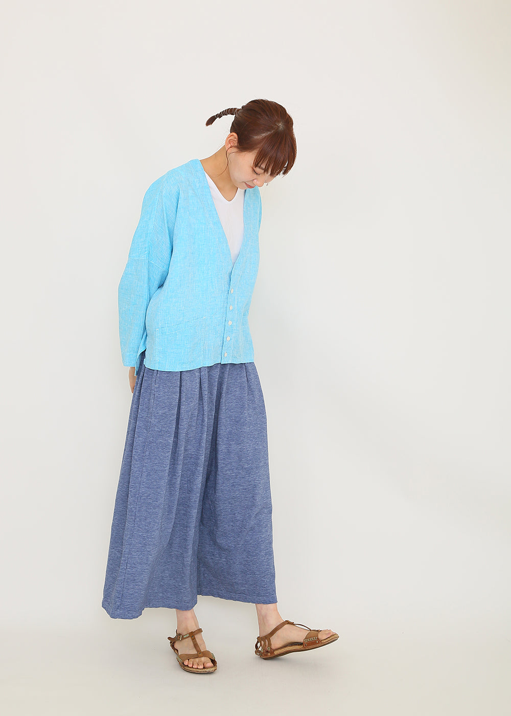 Vintage slub pleated pants