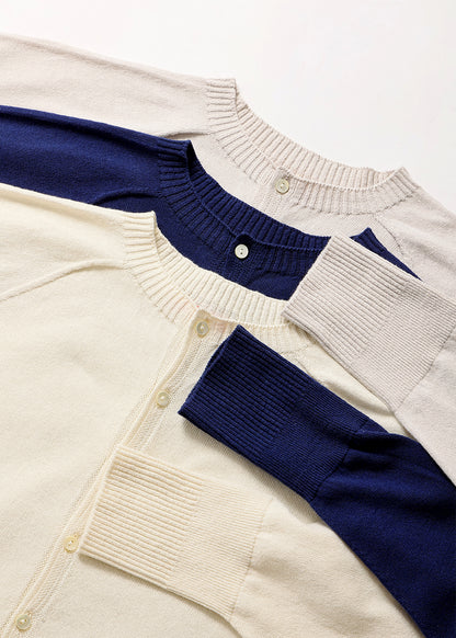 オーガニックコットン丸首カーデ