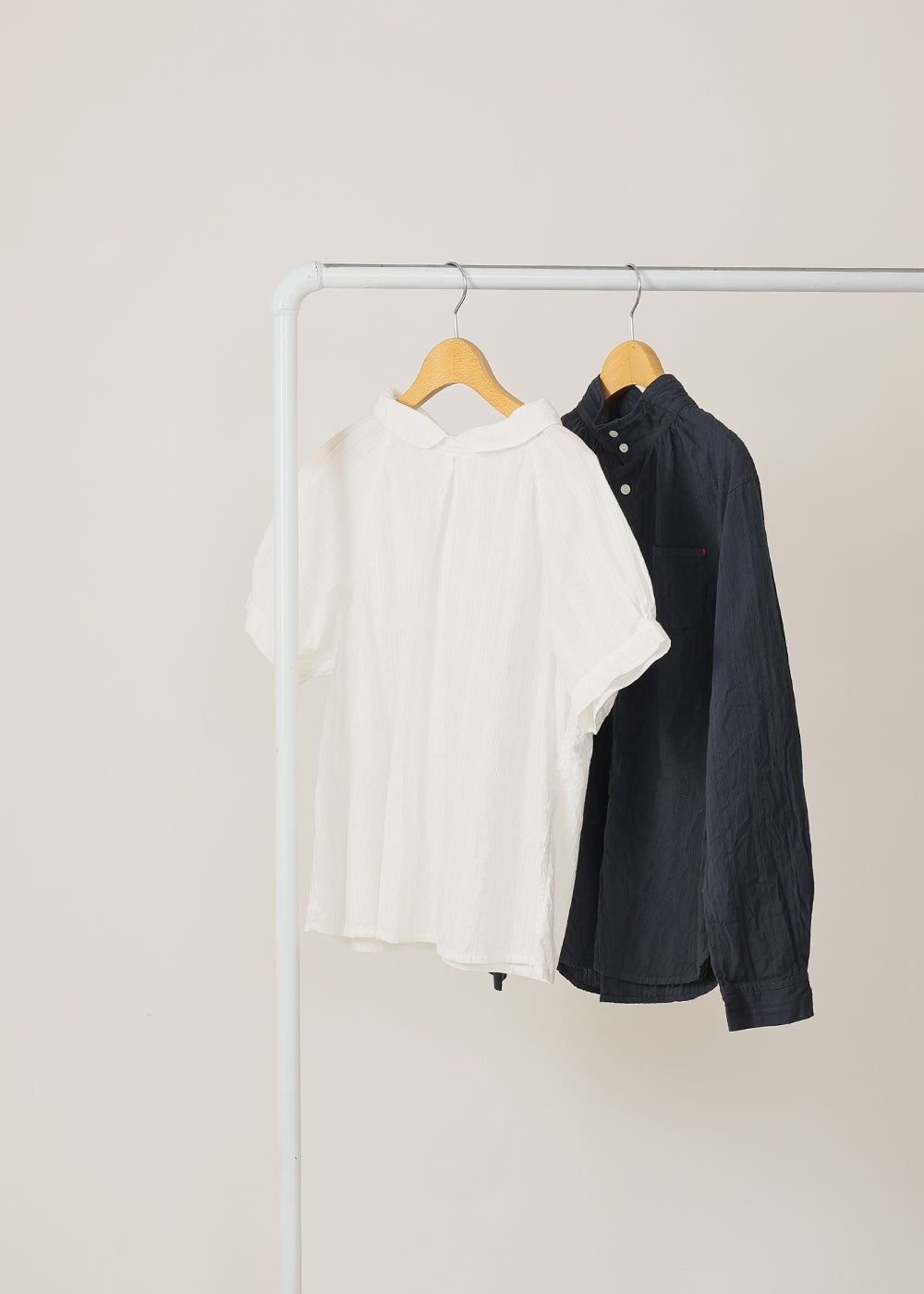 ドビーコットンストライプ丸襟半袖